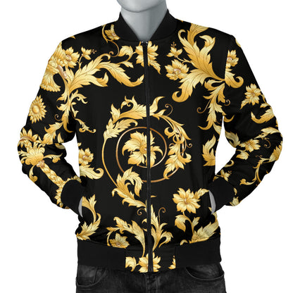 Baroque Golden Pattern Print Design 04 Men Bomber Jacket