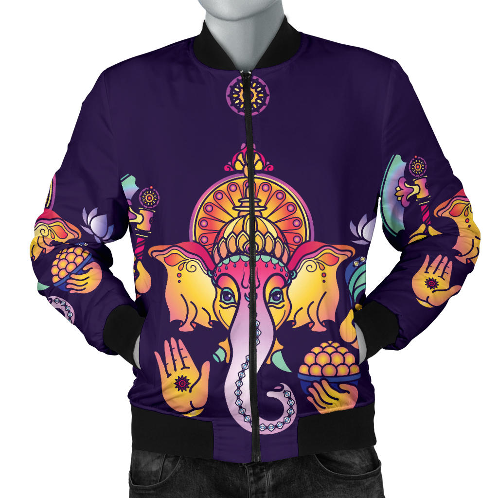 Ganesha Pattern Print Design 04 Men Bomber Jacket