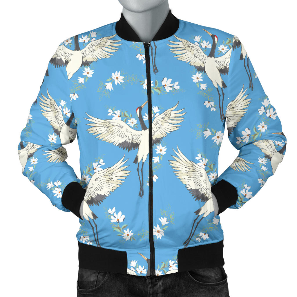 Crane Pattern Print Design 03 Men Bomber Jacket