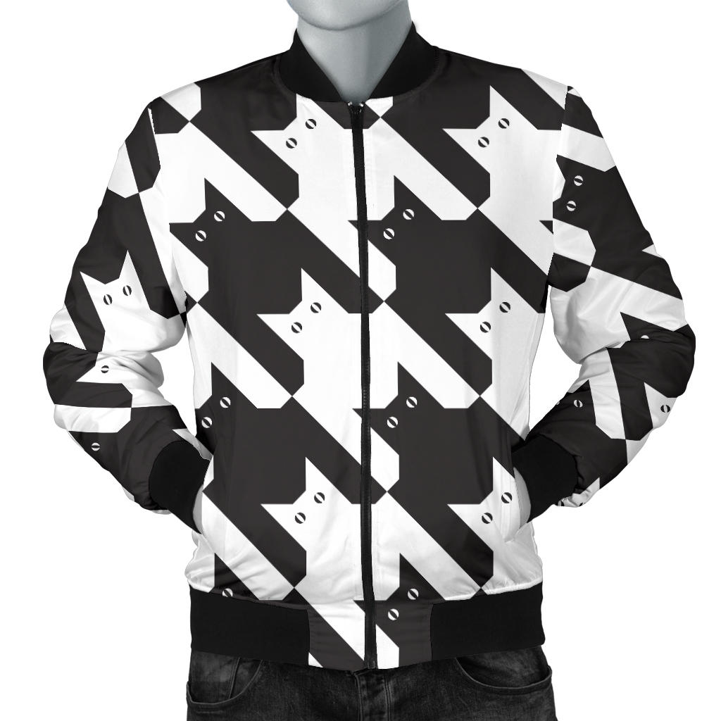 Cat HoundstoothPattern Print Design 01 Men Bomber Jacket