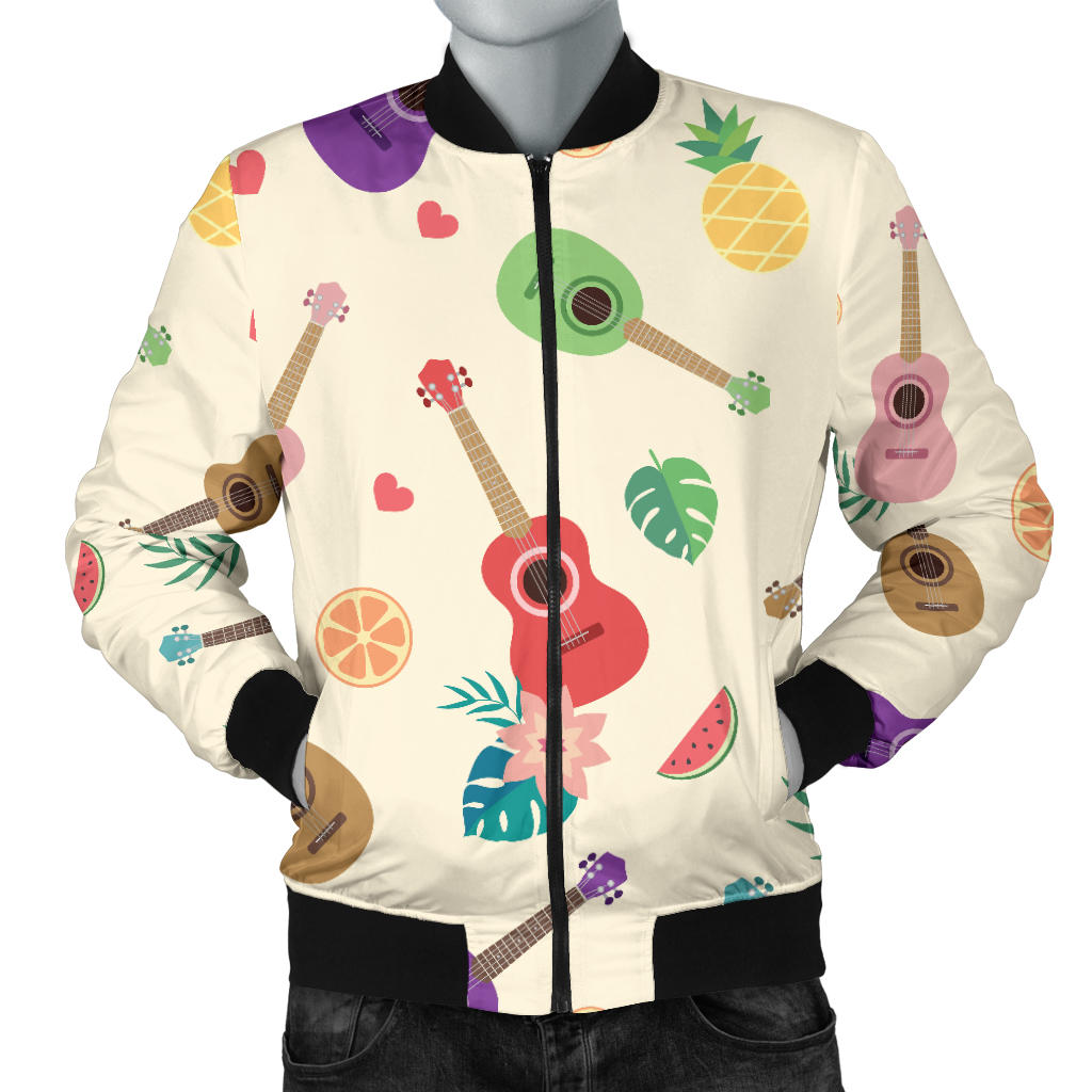 Ukulele Pattern Print Design 01 Men Bomber Jacket