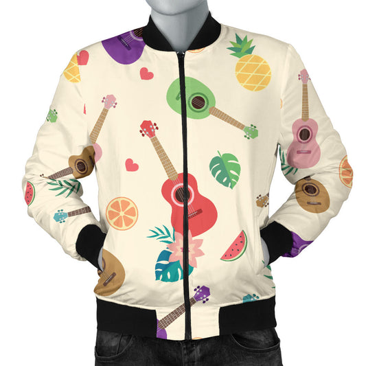 Ukulele Pattern Print Design 01 Men Bomber Jacket