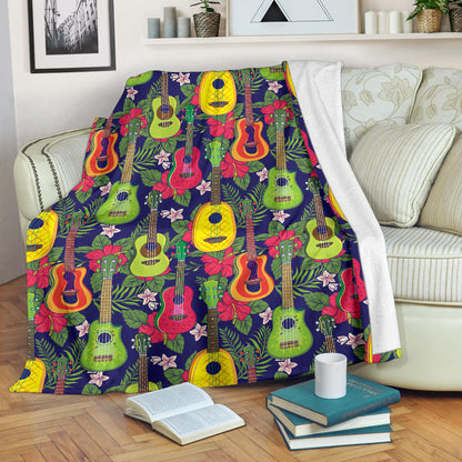 Ukulele Tropical Pattern Print Design 03 Premium Blanket
