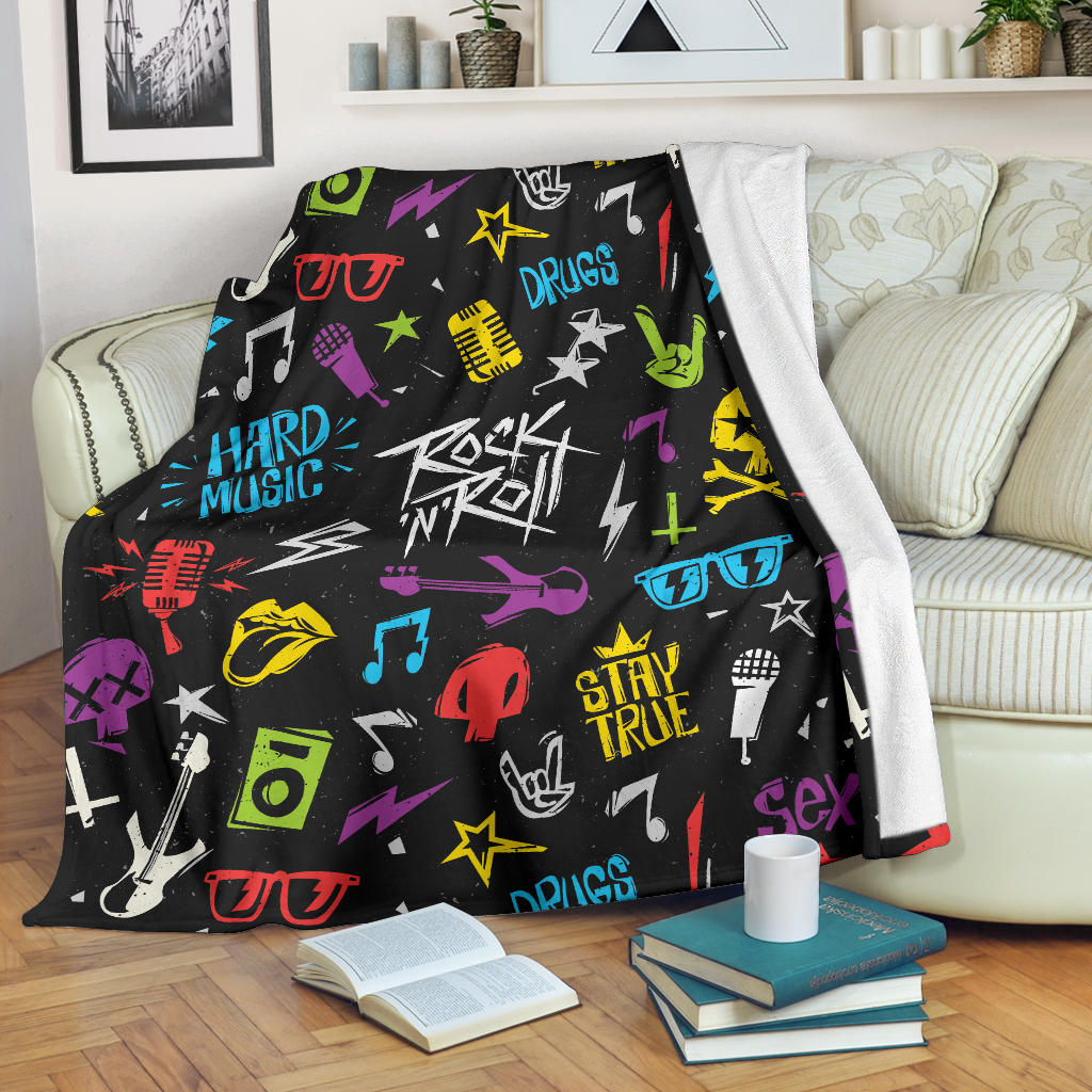 Rock and Roll Pattern Print Design A02 Premium Blanket