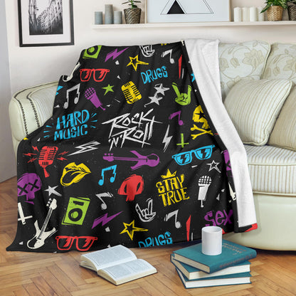 Rock and Roll Pattern Print Design A02 Premium Blanket