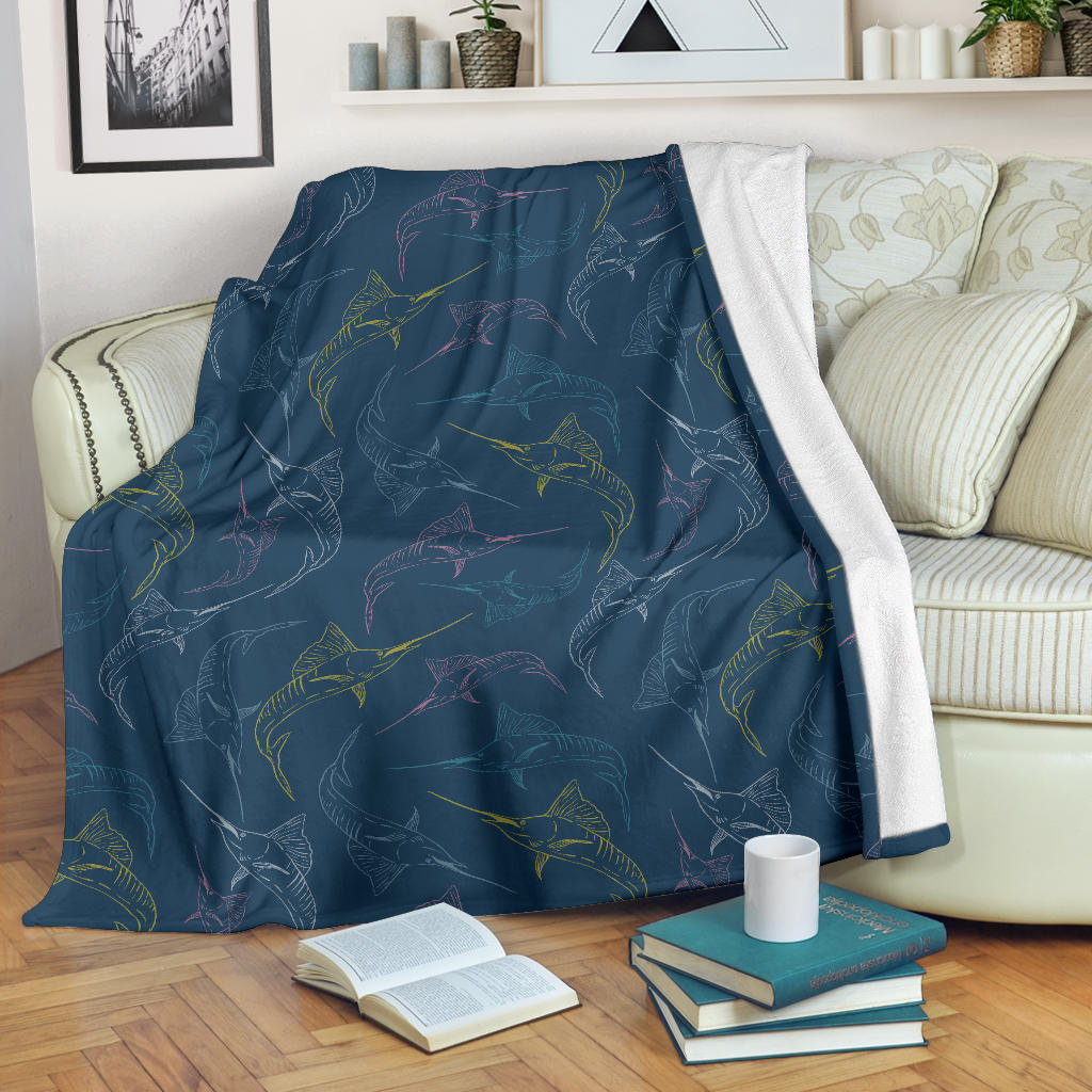 Swordfish Pattern Print Design 02 Premium Blanket
