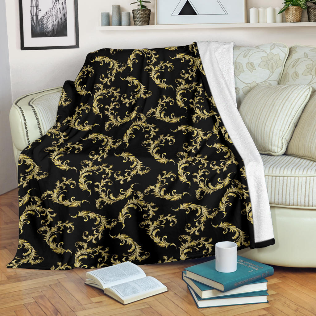 Baroque Golden Pattern Print Design 01 Premium Blanket