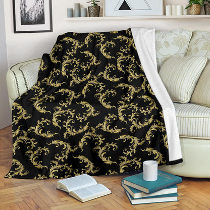 Baroque Golden Pattern Print Design 01 Premium Blanket