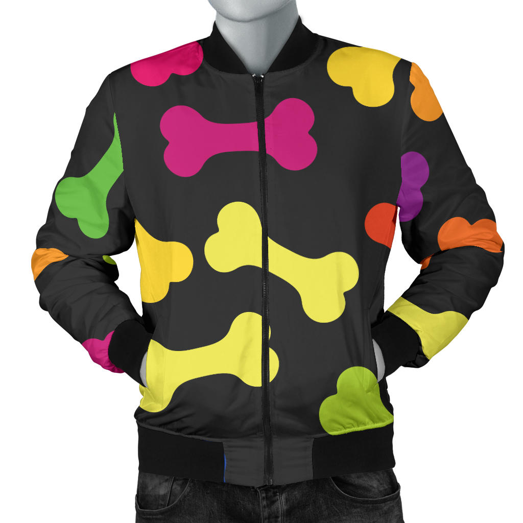 Dog Bone Neon Color Pattern Print Design 02 Men Bomber Jacket