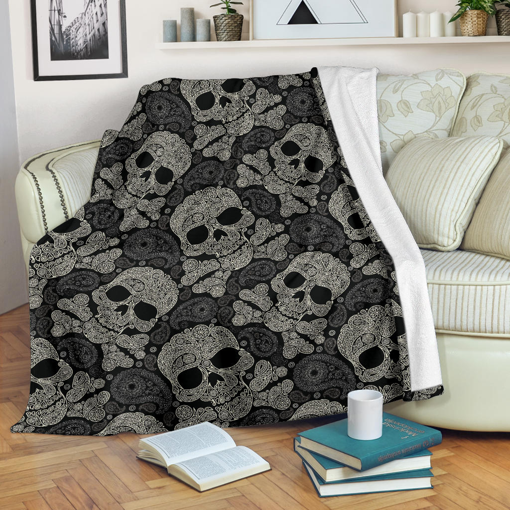 Paisley Skull Pattern Print Design A01 Premium Blanket