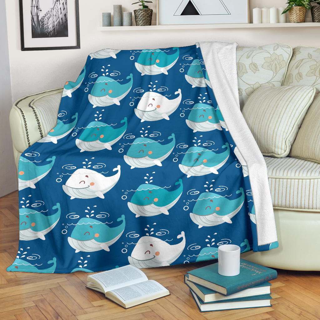 Blue Whale Pattern Print Design 01 Premium Blanket