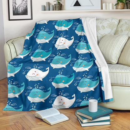 Blue Whale Pattern Print Design 01 Premium Blanket