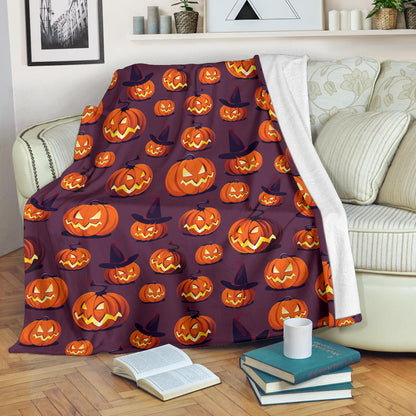 Halloween Pumpkin Pattern Print Design 03 Premium Blanket