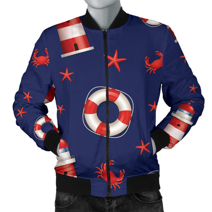 Nautical Pattern Print Design A03 Men Bomber Jacket
