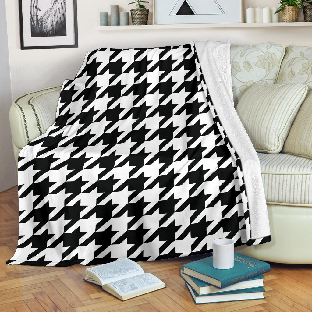 Houndstooth Black White Pattern Print Design 05 Premium Blanket
