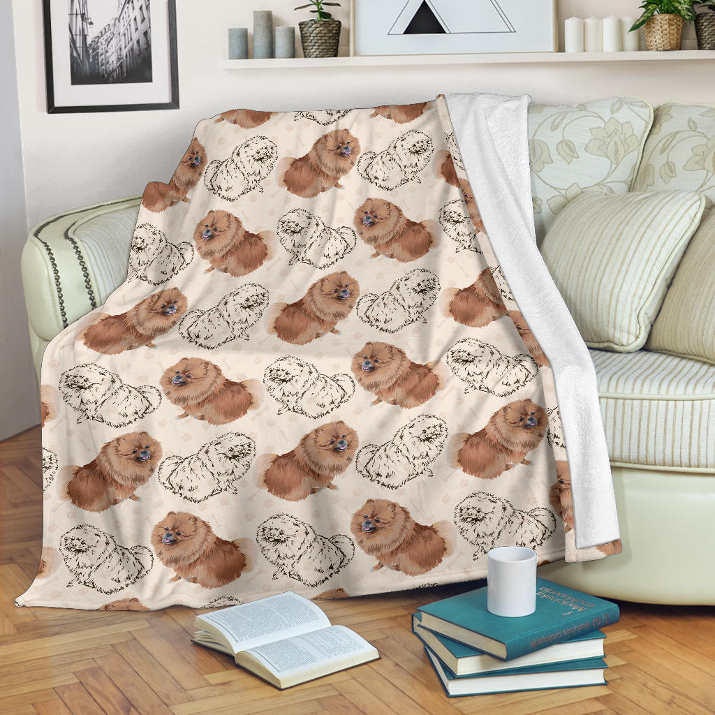 Pomeranians Pattern Print Design A01 Premium Blanket