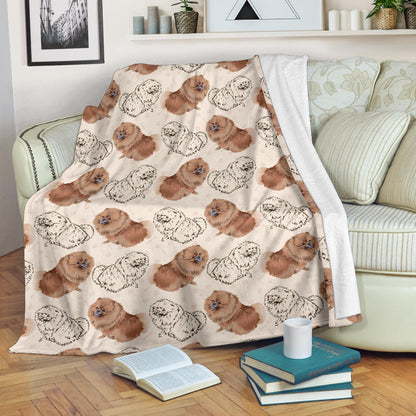 Pomeranians Pattern Print Design A01 Premium Blanket