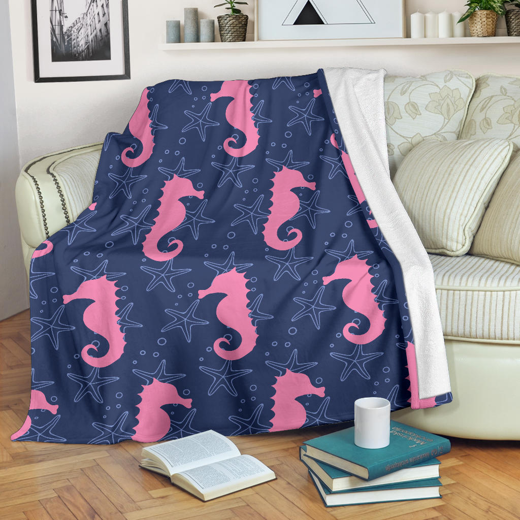 SeaHorse Pink Pattern Print Design 02 Premium Blanket