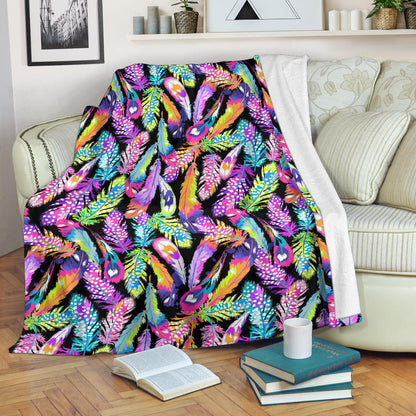 Neon Feather Pattern Print Design A02 Premium Blanket