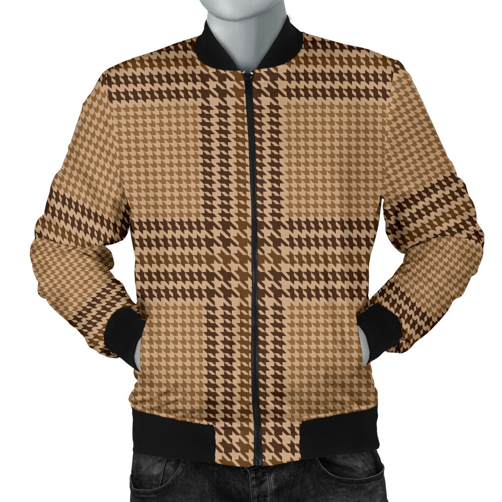 Houndstooth Brown Pattern Print Design 04 Men Bomber Jacket
