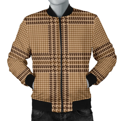 Houndstooth Brown Pattern Print Design 04 Men Bomber Jacket