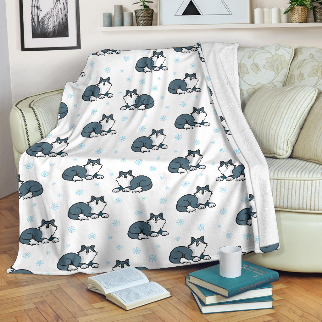 Alaskan Malamute Pattern Print Design 03 Premium Blanket