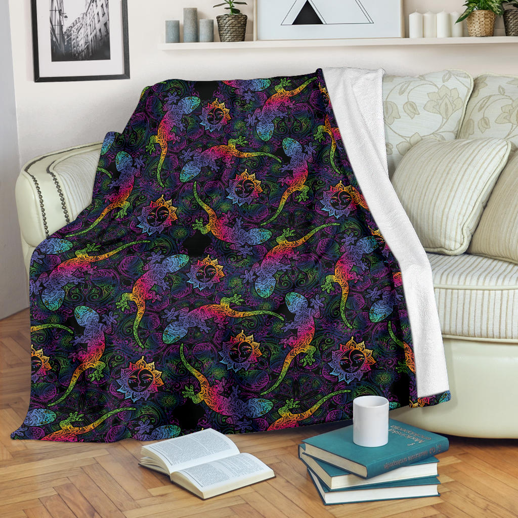 Gecko Rainbow Pattern Print Design 03 Premium Blanket