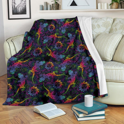 Gecko Rainbow Pattern Print Design 03 Premium Blanket