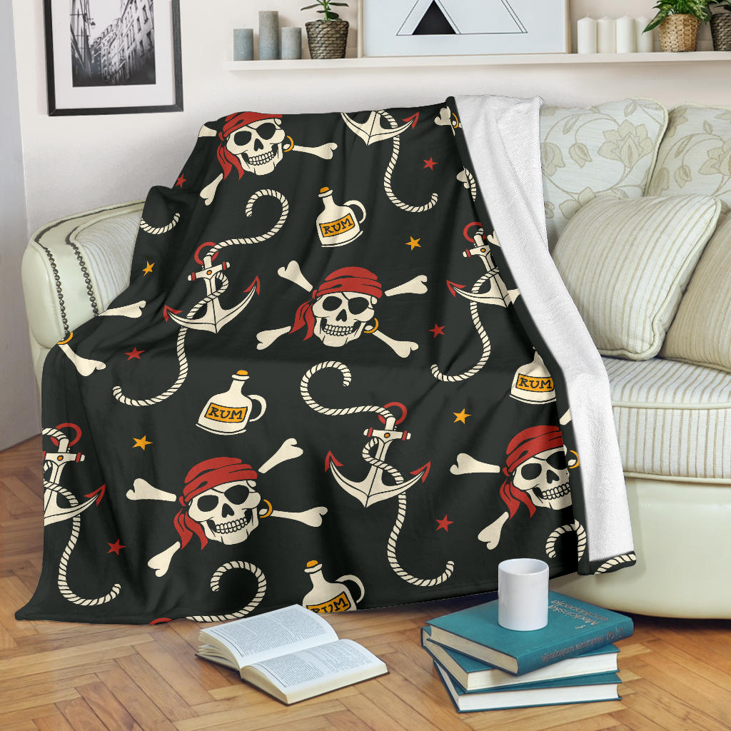 Pirate Pattern Print Design A02 Premium Blanket