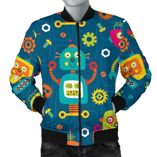 Robot Pattern Print Design A04 Men Bomber Jacket
