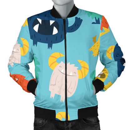 Monster Cartoon Pattern Print Design 03 Men Bomber Jacket