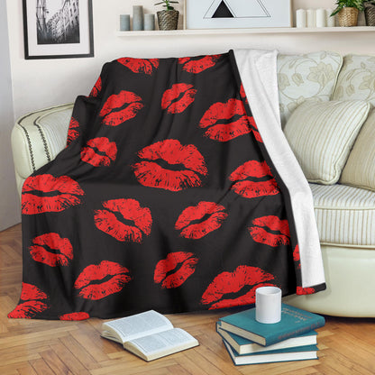 Lip Red Pattern Print Design 02 Premium Blanket