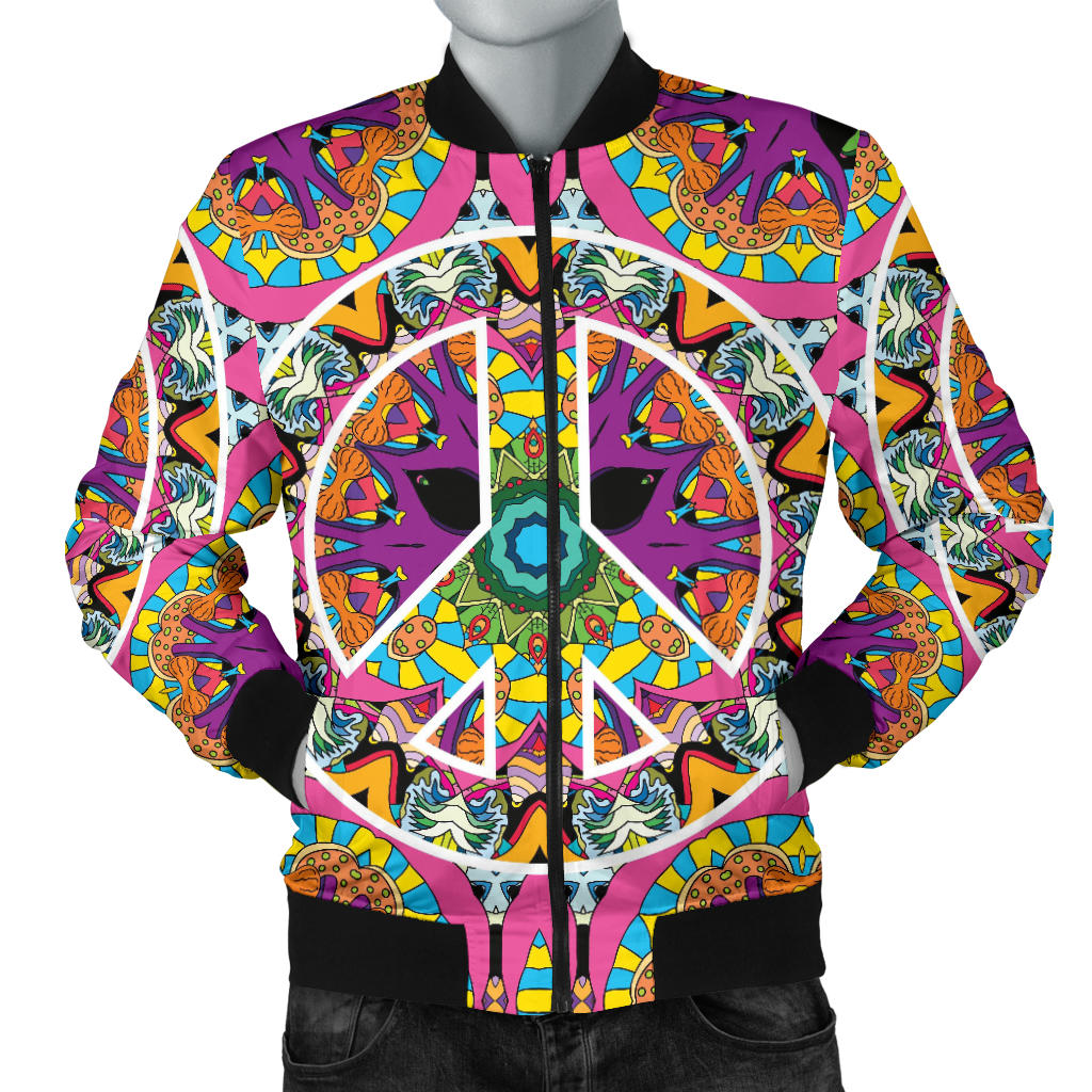 Peace Sign Pattern Print Design A03 Men Bomber Jacket