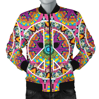 Peace Sign Pattern Print Design A03 Men Bomber Jacket