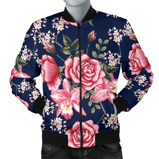 Rose Pattern Print Design A05 Men Bomber Jacket