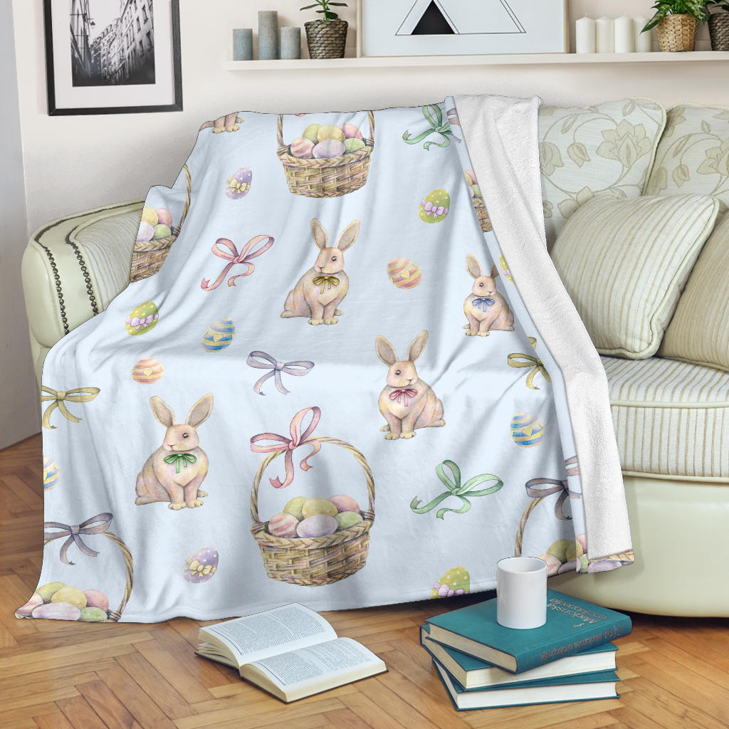 Rabbit Easter Eggs Pattern Print Design 03 Premium Blanket