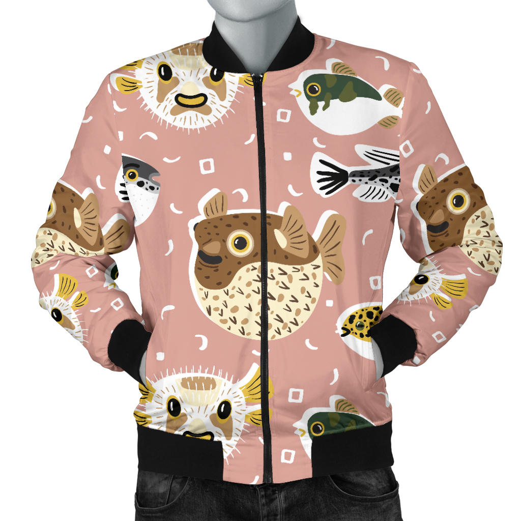 Fugu Cute Pattern Print Design 01 Men Bomber Jacket