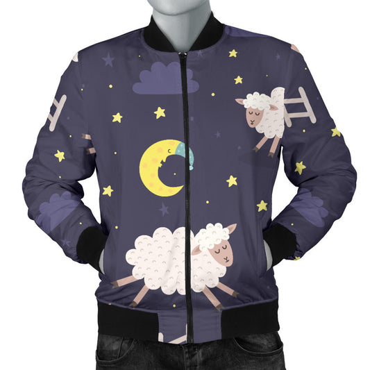 Sheep Night Pattern Print Design 02 Men Bomber Jacket