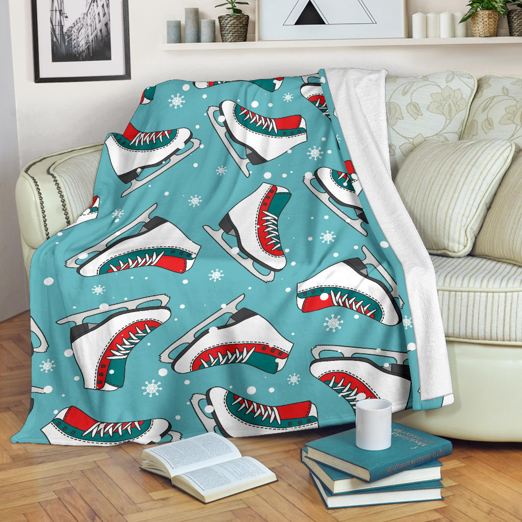 Ice Skate Pattern Print Design 03 Premium Blanket