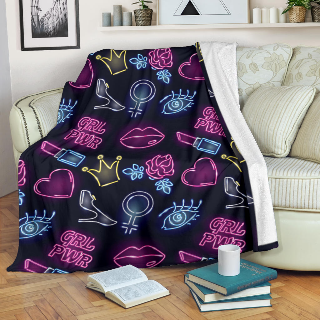 Lipstick Neon Pattern Print Design 02 Premium Blanket