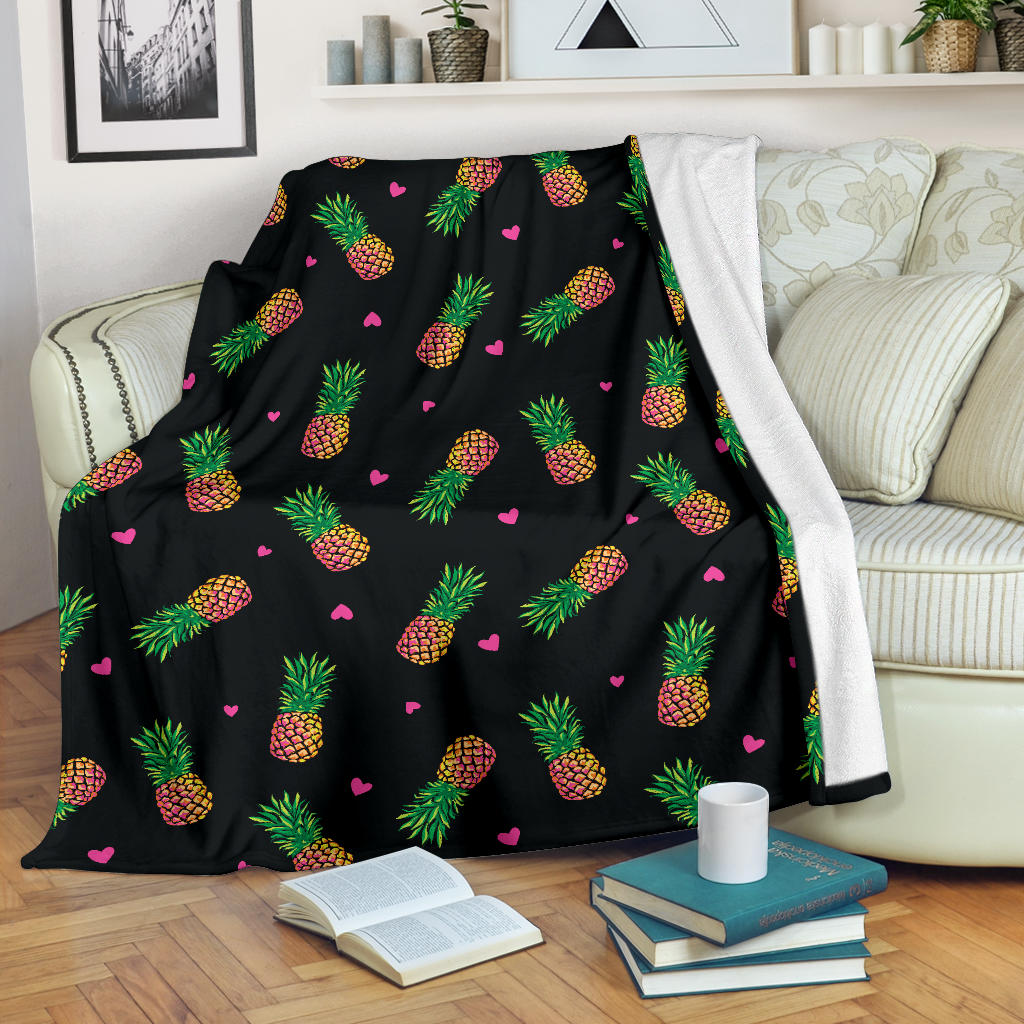 Neon Pineapple Pattern Print Design A04 Premium Blanket