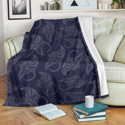 Manta Ray Pattern Print Design 01 Premium Blanket