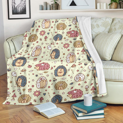 Hedgehog Cute Pattern Print Design 01 Premium Blanket