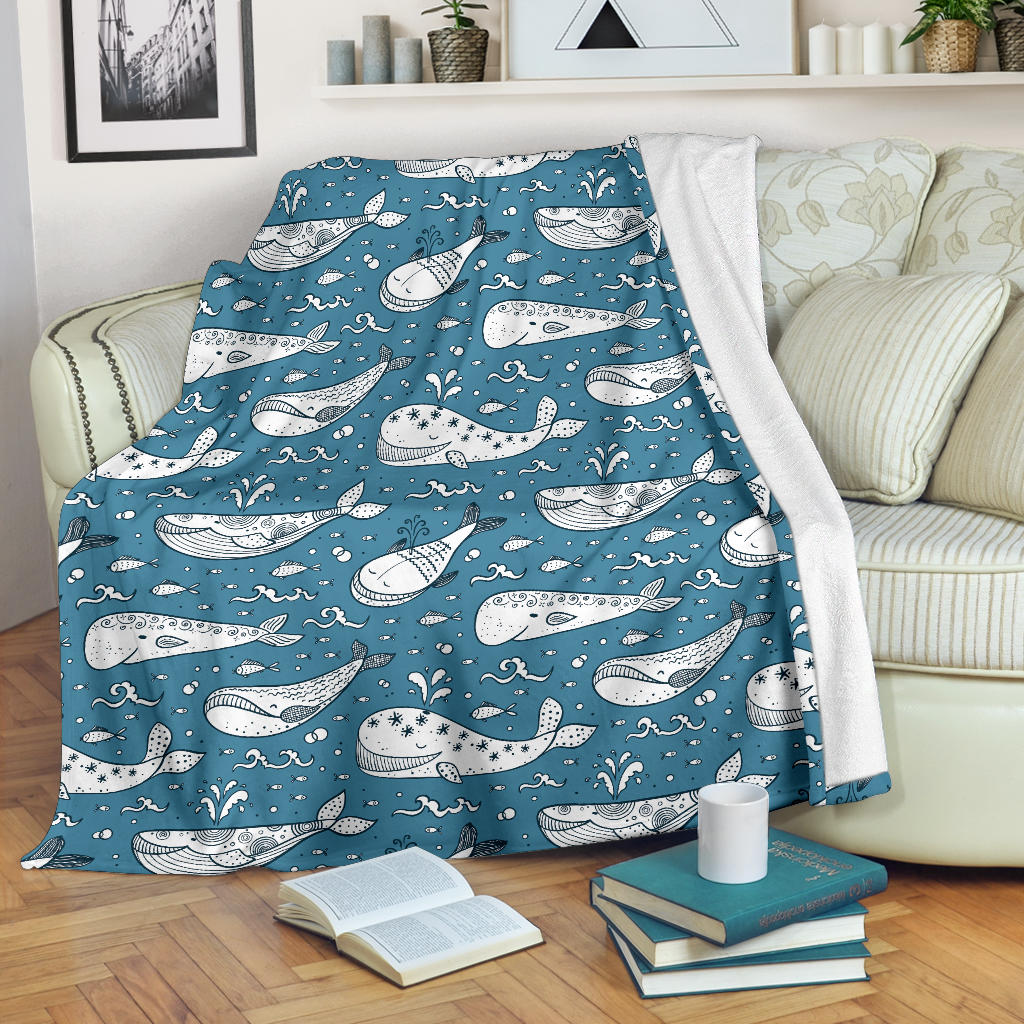 Humpback Whale Pattern Print Design 03 Premium Blanket