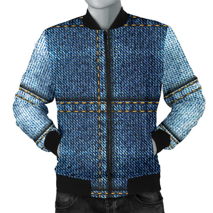 Jean Patchwork Pattern Print Design 02 Men Bomber Jacket