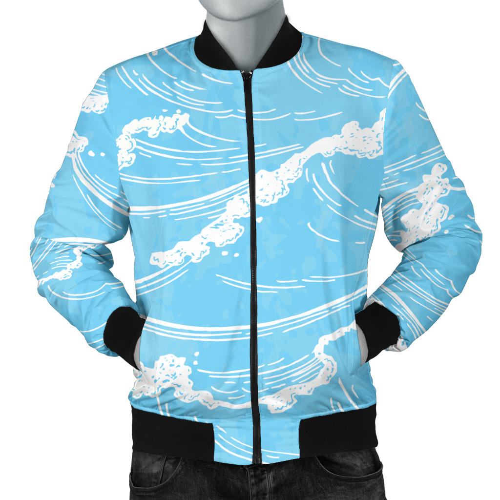 Ocean Wave Pattern Print Design A01 Men Bomber Jacket