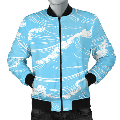 Ocean Wave Pattern Print Design A01 Men Bomber Jacket
