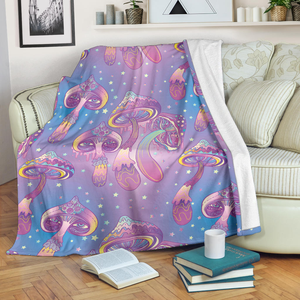 Psychedelic Mushroom Pattern Print Design A01 Premium Blanket