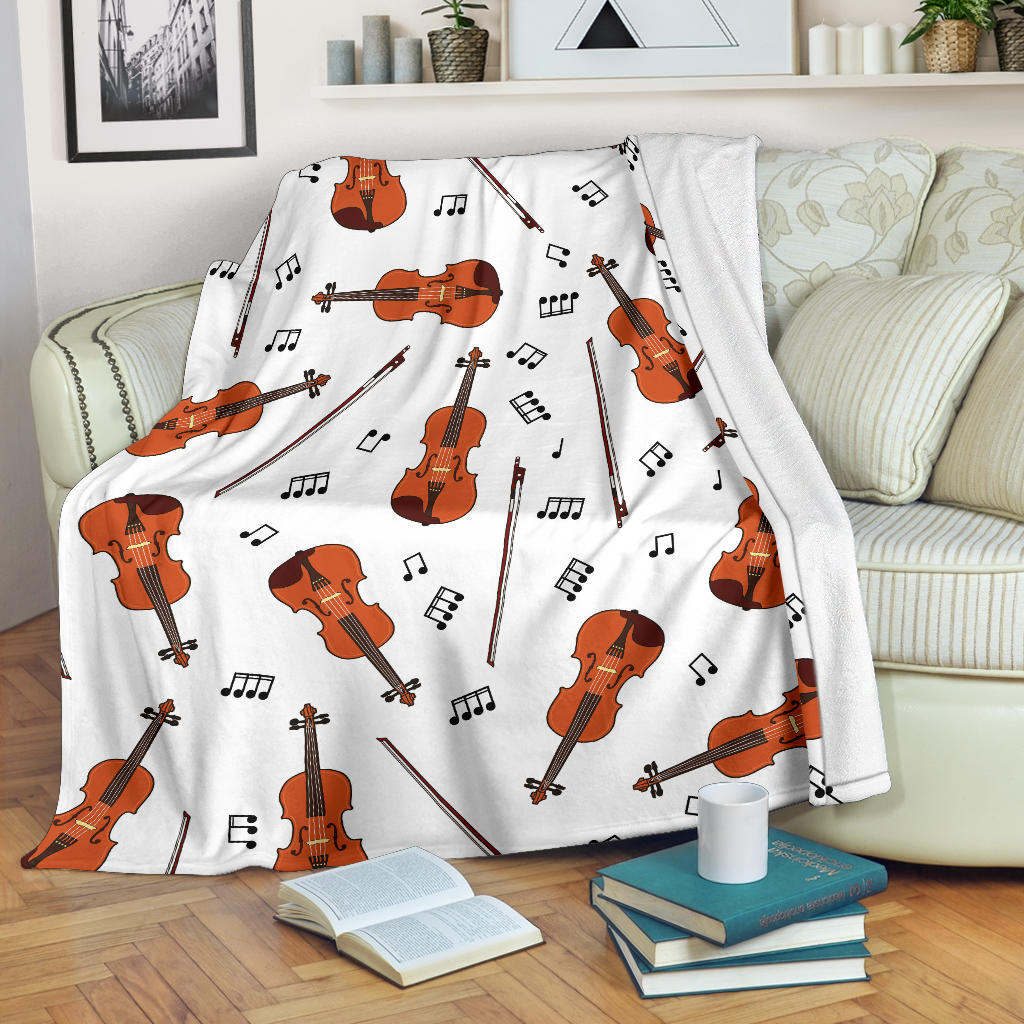 Violin Pattern Print Design 02 Premium Blanket