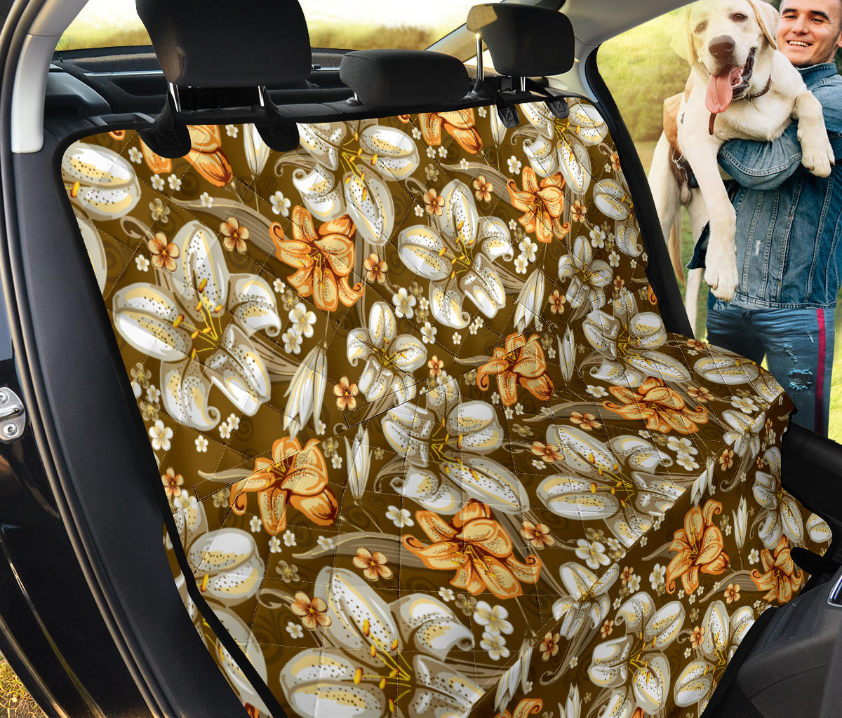 Lily Pattern Print Design 01 Rear Dog Car Seat Cover Hammock